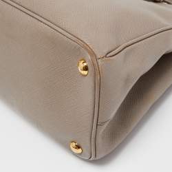 Pre Owned Prada Grey Saffiano Lux Leather Small Galleria Double Zip Tote