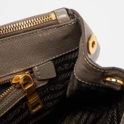 Pre Owned Prada Grey Saffiano Lux Leather Small Galleria Double Zip Tote