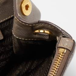 Pre Owned Prada Grey Saffiano Lux Leather Small Galleria Double Zip Tote