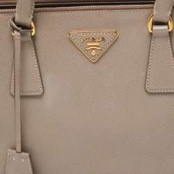 Pre Owned Prada Grey Saffiano Lux Leather Small Galleria Double Zip Tote