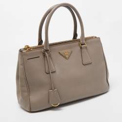 Pre Owned Prada Grey Saffiano Lux Leather Small Galleria Double Zip Tote
