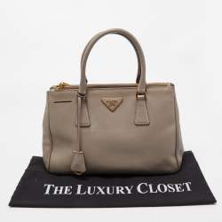Pre Owned Prada Grey Saffiano Lux Leather Small Galleria Double Zip Tote