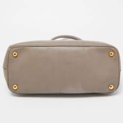 Pre Owned Prada Grey Saffiano Lux Leather Small Galleria Double Zip Tote