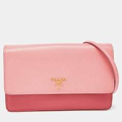 Prada Two Tone Pink Leather Convertible Flap Crossbody Bag