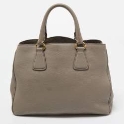 Pre Owned Prada Grey Vitello Daino Leather Shopper Tote