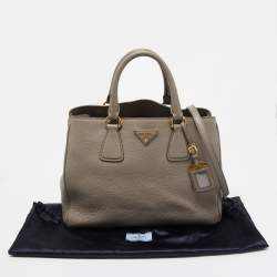Pre Owned Prada Grey Vitello Daino Leather Shopper Tote