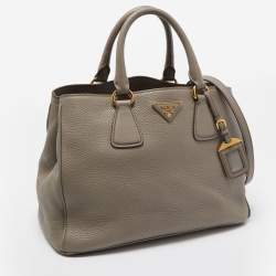 Pre Owned Prada Grey Vitello Daino Leather Shopper Tote