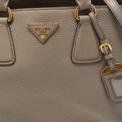 Pre Owned Prada Grey Vitello Daino Leather Shopper Tote