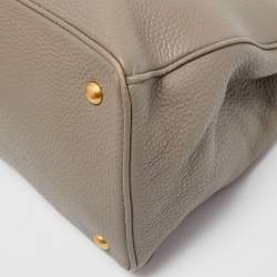 Pre Owned Prada Grey Vitello Daino Leather Shopper Tote