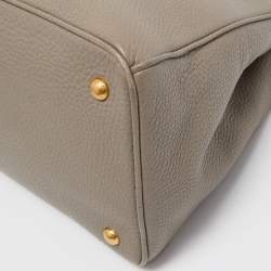Pre Owned Prada Grey Vitello Daino Leather Shopper Tote