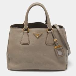 Pre Owned Prada Grey Vitello Daino Leather Shopper Tote