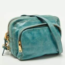 Pre Owned Prada Blue Vitello Shine Leather Crossbody Bag