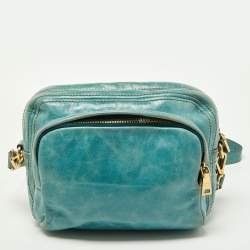 Pre Owned Prada Blue Vitello Shine Leather Crossbody Bag
