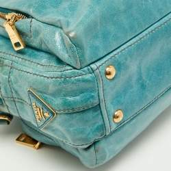 Pre Owned Prada Blue Vitello Shine Leather Crossbody Bag