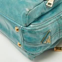 Pre Owned Prada Blue Vitello Shine Leather Crossbody Bag