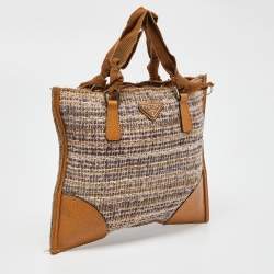 Pre Owned Prada Beige Tweed and Leather Stuoia Tote
