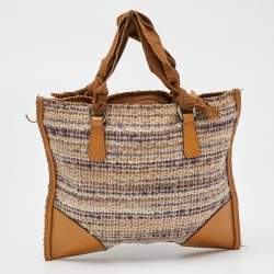 Pre Owned Prada Beige Tweed and Leather Stuoia Tote