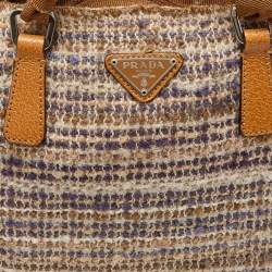 Pre Owned Prada Beige Tweed and Leather Stuoia Tote