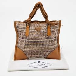 Pre Owned Prada Beige Tweed and Leather Stuoia Tote