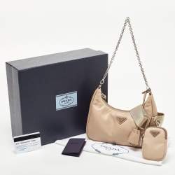 Prada Beige Nylon and Leather Re-Edition 2005 Baguette Bag
