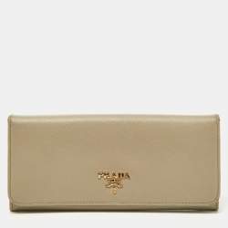 Prada Grey Saffiano Lux Leather Flap Continental Wallet