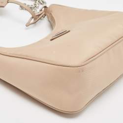 Prada Beige Nylon and Leather Re-Edition 2005 Baguette Bag