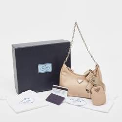 Prada Beige Nylon and Leather Re-Edition 2005 Baguette Bag