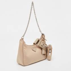 Prada Beige Nylon and Leather Re-Edition 2005 Baguette Bag