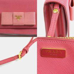 Prada Pink Leather Saffiano Lux Bow Wallet On Chain