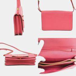 Prada Pink Leather Saffiano Lux Bow Wallet On Chain