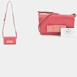 Prada Pink Leather Saffiano Lux Bow Wallet On Chain