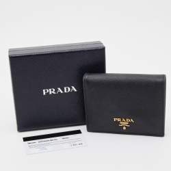 Pre Owned Prada Black Saffiano Metal Leather Logo Flap Card Case