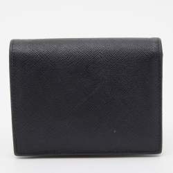 Pre Owned Prada Black Saffiano Metal Leather Logo Flap Card Case
