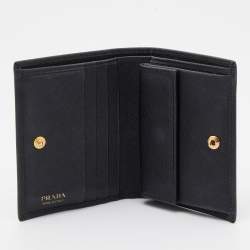 Pre Owned Prada Black Saffiano Metal Leather Logo Flap Card Case