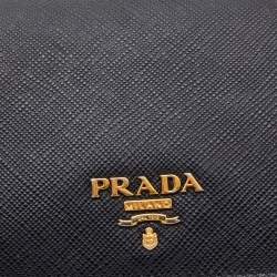 Pre Owned Prada Black Saffiano Metal Leather Logo Flap Card Case