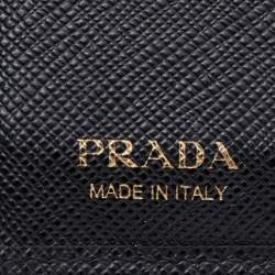 Pre Owned Prada Black Saffiano Metal Leather Logo Flap Card Case