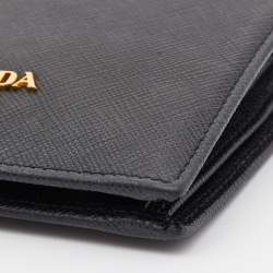 Pre Owned Prada Black Saffiano Metal Leather Logo Flap Card Case