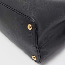 Prada Black Saffiano Cuir Leather Small Double Handle Tote
