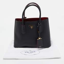 Prada Black Saffiano Cuir Leather Small Double Handle Tote
