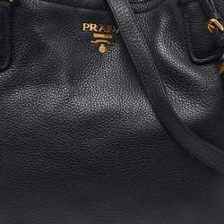 Prada Black Vitello Daino Leather Snap Tote