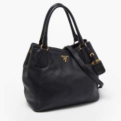 Prada Black Vitello Daino Leather Snap Tote