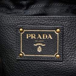 Prada Black Vitello Daino Leather Snap Tote