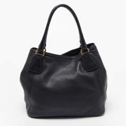 Prada Black Vitello Daino Leather Snap Tote