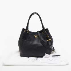 Prada Black Vitello Daino Leather Snap Tote