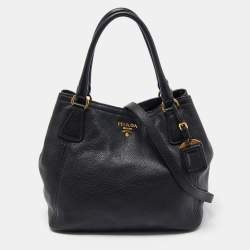 Prada Black Vitello Daino Leather Snap Tote