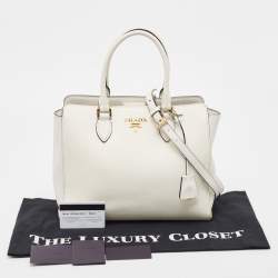 Prada Two Tone Off White Saffiano Lux/Soft Leather Convertible Tote
