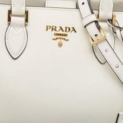 Prada Two Tone Off White Saffiano Lux/Soft Leather Convertible Tote