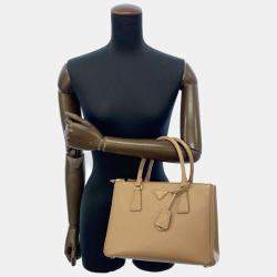 Pre Owned Prada Beige Leather Small Galleria Tote Bag