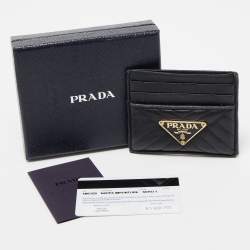 Prada Black Quilted Leather Triangular Logo Card Holder 