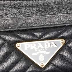 Prada Black Quilted Leather Triangular Logo Card Holder 